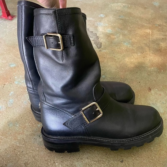 JIMMY CHOO Black Leather Biker Boots - Picture 5 of 9